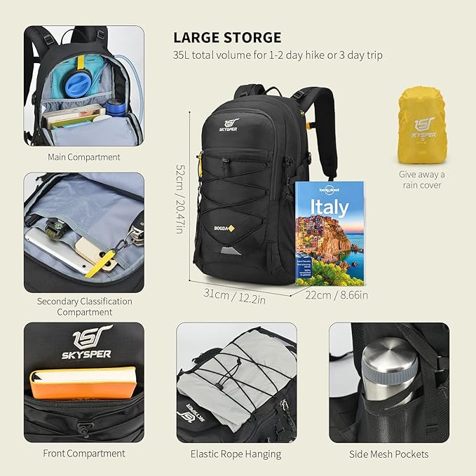 SKYSPER Hiking Backpack for Men Women, 35L Travel Backpack Waterproof Camping Backpack Outdoor Lightweight Daypack