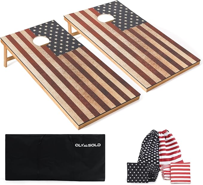 Cornhole Set, Corn Holes Outdoor Game, Regulation Cornhole Boards, Portable Cornhole Set, Classic American Flag Cornhole Set Includes 2 Boards, 8 Cornhole Beans Bags & Carry Case