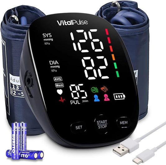 Blood Pressure Monitor - Digital BP Cuff with 8.7” - 16.5” Cuff and 13” - 21” Cuff (Set of 2), 2x120 Reading Memory - Adjustable Blood Pressure Cuff for Upper Arm with Large Backlit Display