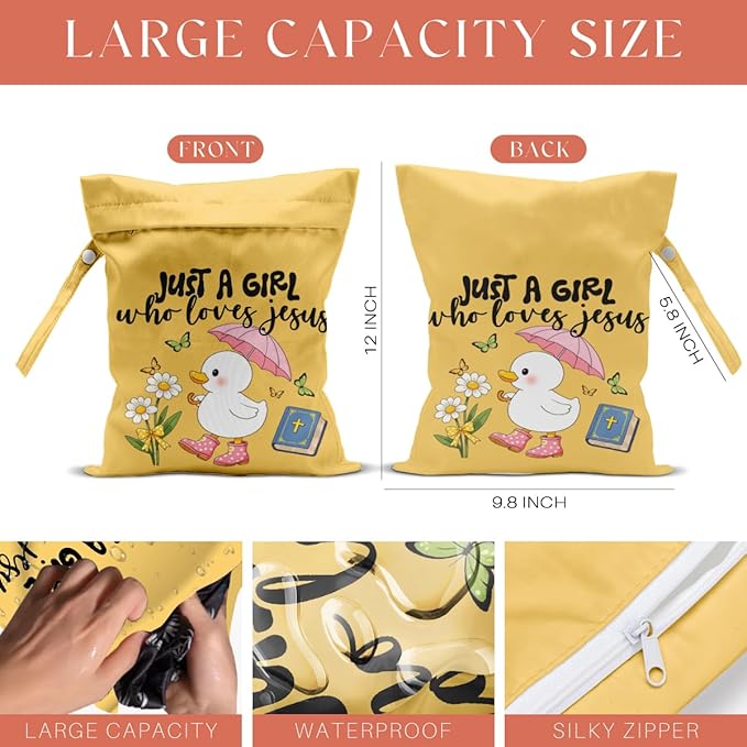 4 Pack Cute Wet Bag Waterproof Washable Reusable Wet Dry Bag for Swimsuit Clothes Cloth Diaper Travel Beach Pool Yoga Gym Toiletries Travel Beach Essentials, Bow Animal Goose Decor Lovers Gift