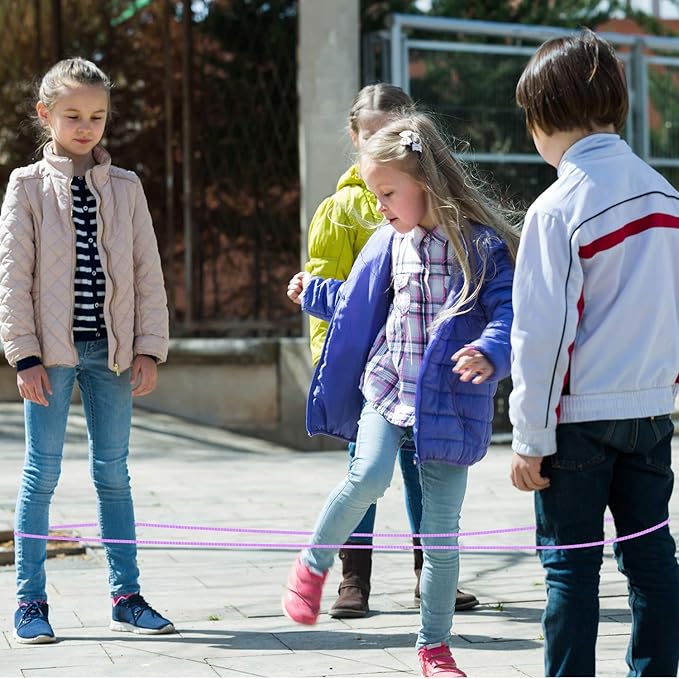 Gejoy 6 Pieces Chinese Jump Rope 157 Inches Stretch Skip Adjustable Chinese Elastic Rope Fitness Jump Game for Outdoor Exercise(Purple, Blue)