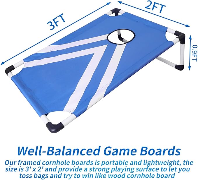 Portable PVC Framed Cornhole Game Set with 2 Collapsible Cornhole Boards, 8 Bean Bags and Carrying Case, Waterproof Mini Cornhole Set, Outdoor Indoor Yard Toss Games Rainbow Design (3 x 2-feet)