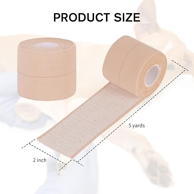 4 Rolls Elastic Tape, Breathable Self Adhesive Bandage Wrap, Flexible Stretch Bandages for Sports Wrists Sprains Knees Ankles, Vet Wrap for Animals Pets, 5 Yards (2 Inch in Width)