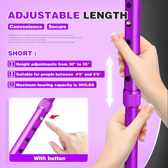 BigAlex Folding Walking Cane with LED Light,Pivoting Quad Base,Adjustable Walking Stick with Carrying Bag for Men/Women