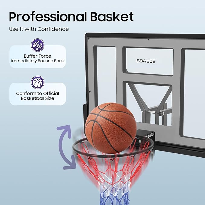 44'' Basketball Backboard and Rim Combo, Wall Mounted Hoops with PET Shatter Proof Backboard and Durable Rim, All-Weather Net for Indoor and Outdoor Use