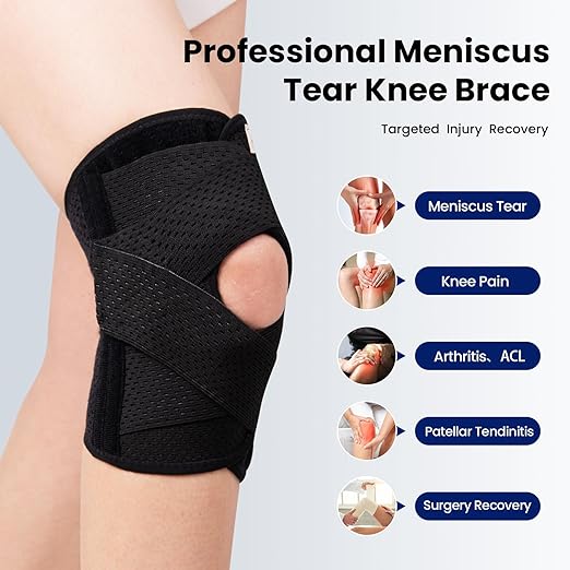 Knee Brace for Meniscus Tear, Knee Pain, Adjustable Breathable Knee Support with Side Stabilizers for Knee Pain Arthritis Recovery Joint Support, Women and Men