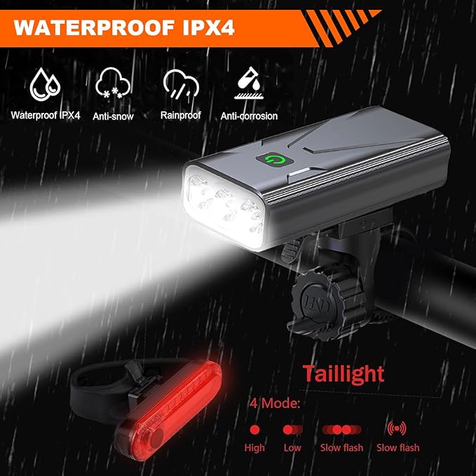 Bike Lights for Night Riding USB Bike Light Set, Bicycle Front Headlight and Back Taillight, 3/5 Light Modes,for Road Cycling