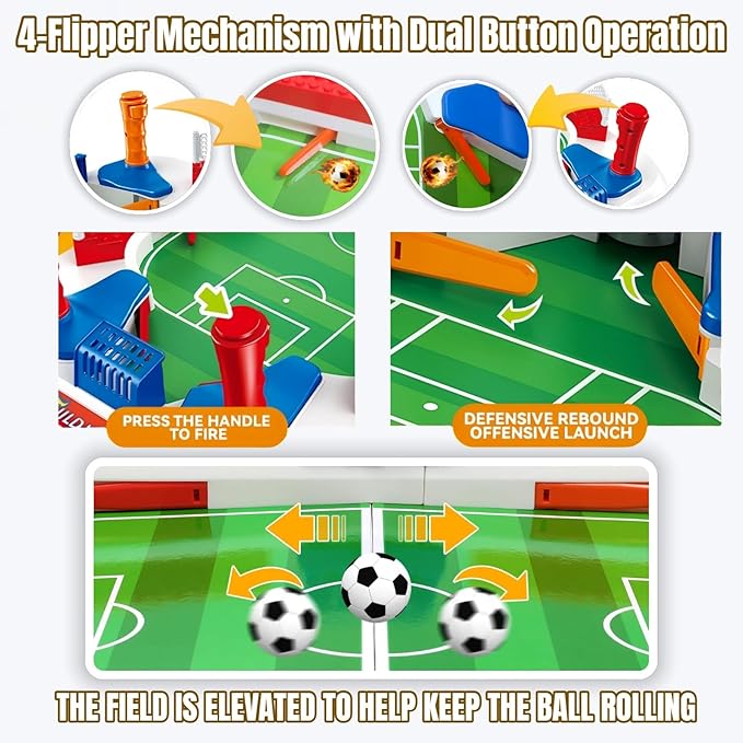 Mini Foosball Table Soccer Game with Bell Scorer - 2-Player Soccer Board Game for Kids and Family Fun