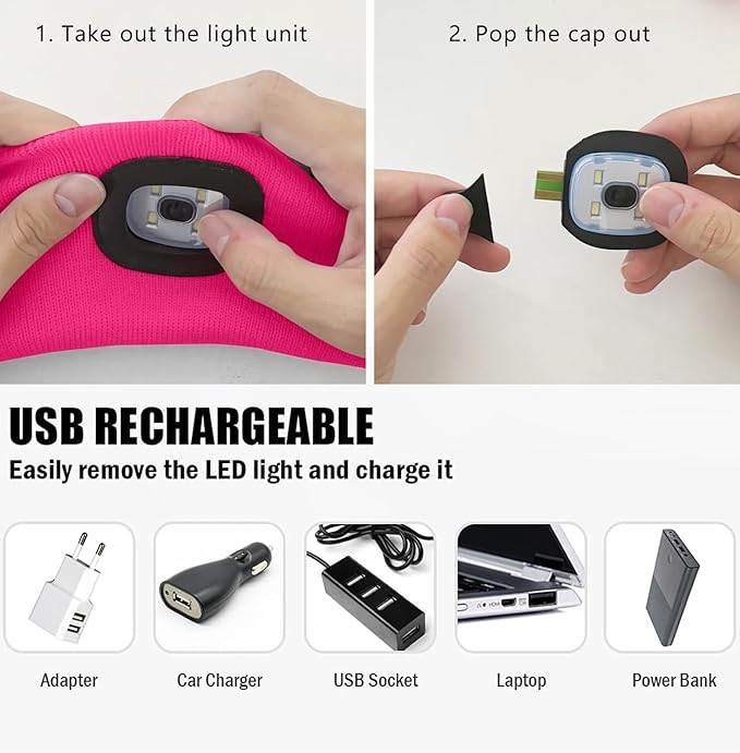 ATNKE 4 LED Lighted Sport Sweatband,USB Rechargeable Running Head Band Lamp High Stretch Wicking Gifts for Men and Women