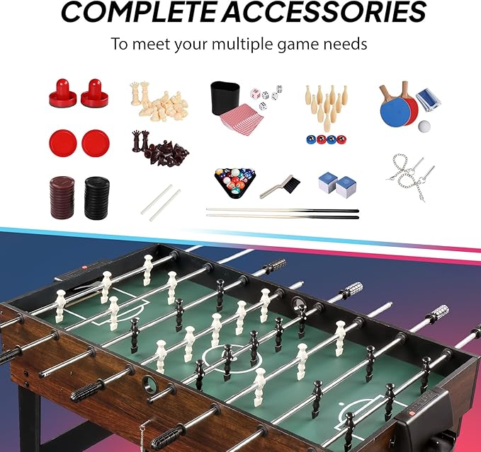 PEXMOR 10-in-1 Multi Game Set for Adults and Family, 48" Game Table with Hockey, Foosball, Pool, Ping Pong, Shuffleboard, Chess, Checkers, Bowling, Backgammon