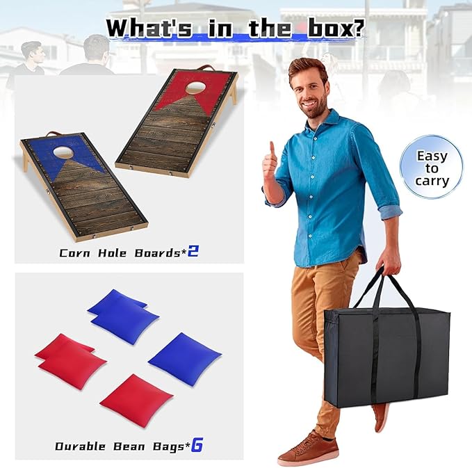 Portable Cornhole Board Set with Bean Bags 2 ft x 1 ft or 3 ft x2 ft or 10.16 * 5.04 Inch Foldable Corn Hole Games for Adults and Kids Indoor or Outdoor Corn Hole Toss Games Backyard Tarvel