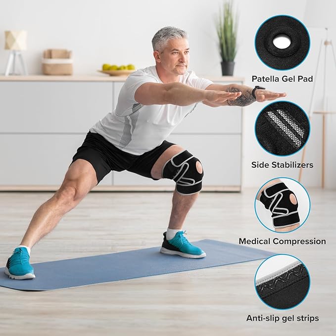 POWERLIX Adjustable Compression Knee Brace for Men & Women, featuring Stabilizers & Patella Support, Optimal Recovery for Knee Pain, Medical Knee Sleeve for Arthritis, Weightlifting, Dance, Running