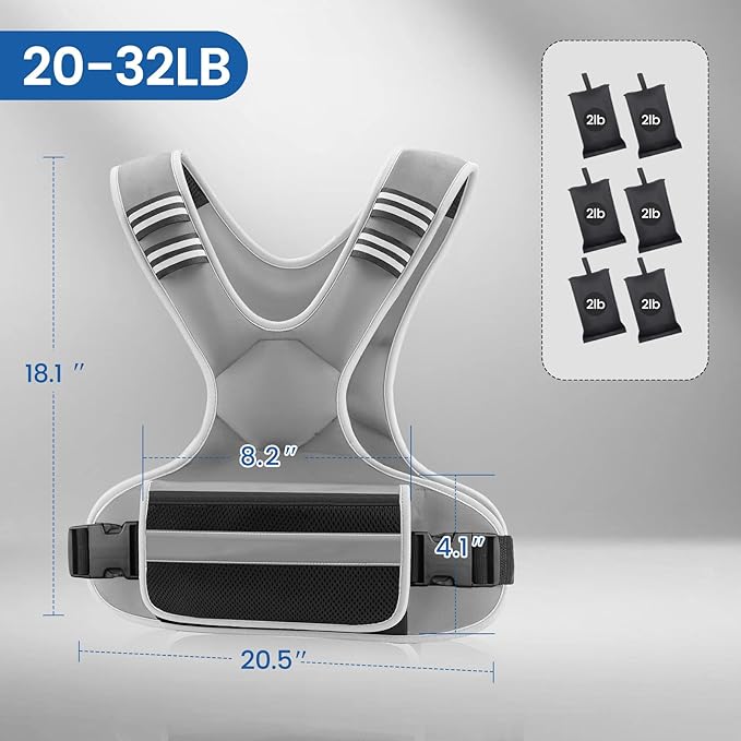Adjustable Weighted Vest Woman 4-10lb/12-18lb/20-32lb Weighted Vest Men with 6 Ironsand Weights, Shoulder Pads and Large Pocket for Walking Running Crossfit Strength Training