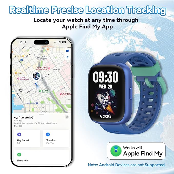 Fitness Tracker for Kids No APP No Phone Needed, Compatible with Apple Find My, 1.83" Smart Watch, Heart Rate, Sleep Monitor, IP68 Waterproof, Step Counter, Puzzle Games for Girls Boys Teens 5-16