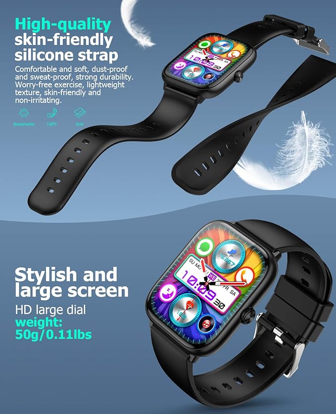 Smart Watch for Men with Bluetooth Call, 2.06" AMOLED Fitness Tracker with 118 Sports Modes, Blood Pressure/Heart Rate/Sleep/Blood Oxygen Monitor, IP68 Waterproof, Compatible with Android and iPhone