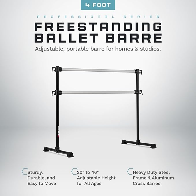 VITA Barre Portable Freestanding Double Ballet Barre, Professional | Adjustable Height, Made in USA, Home or Gym Exercise Equipment for Kids & Adults | Dance, Fitness, Pilates