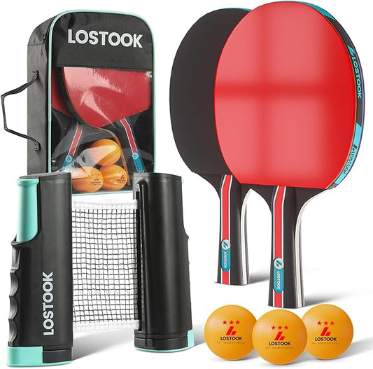 Professional Ping Pong Paddles Set of 2/4 with Table Tennis Rackets and 3 Star Balls, Portable Ping Pong Table Net with Clamps for Any Table, Home/Outdoor Games