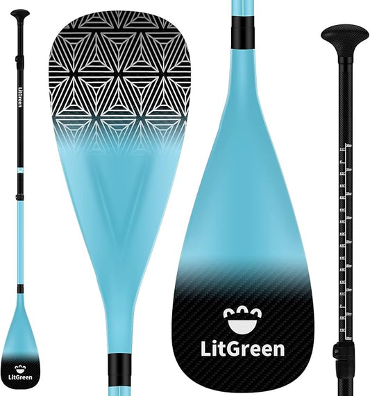 LitGreen Full Carbon Fiber SUP Paddles for Surfing, 1 x 3 Section Adjustable 25oz Lightweight Stand-up Paddle Oars for Paddleboard, Floating, Water Sport