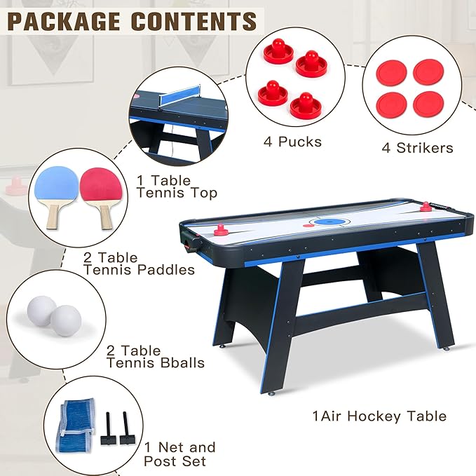 5 Ft Air Hockey, 2-in-1 Hockey Game Table with Table Tennis Top, Multi Game Tables with Strikers, Pucks, Paddles, Balls and net/Post Set