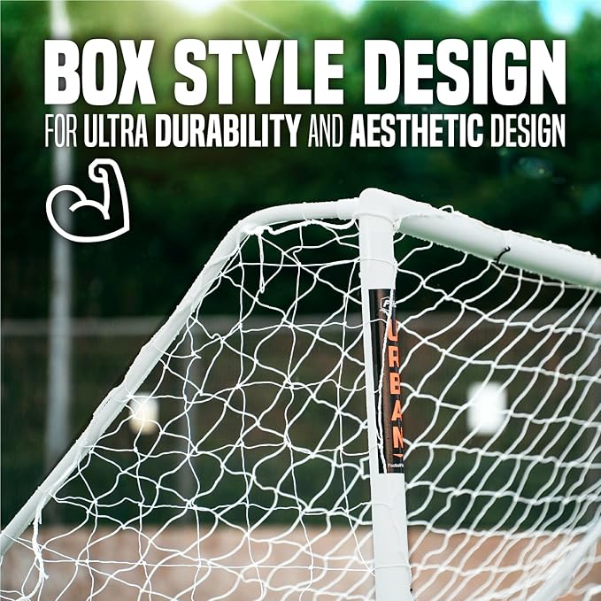 Flick Ultimate All Weather uPVC Soccer Goal with UV treated 70mm thick posts, integrated locking system, and strengthened corners 12x6