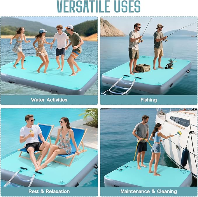 Specraft Inflatable Floating Dock, Non-Slip Air Dock Platform loating Island Raft with Rope Ladder for Pool Lake Beach Ocean