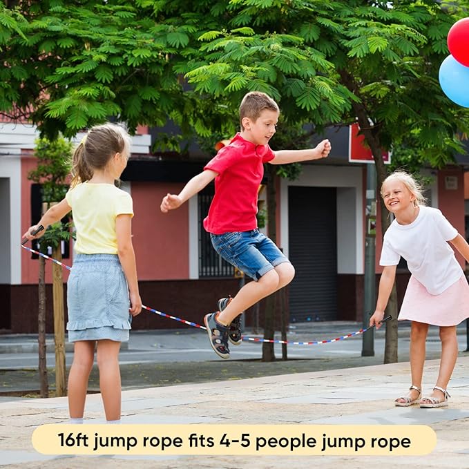 Zubebe 16-foot Double Dutch Jump Ropes Bulk Segmented Skipping Colorful Beaded Ropes for Kids Adults Fitness Physical Education Gym Class School Sports Outdoor Activities, Red White and Blue