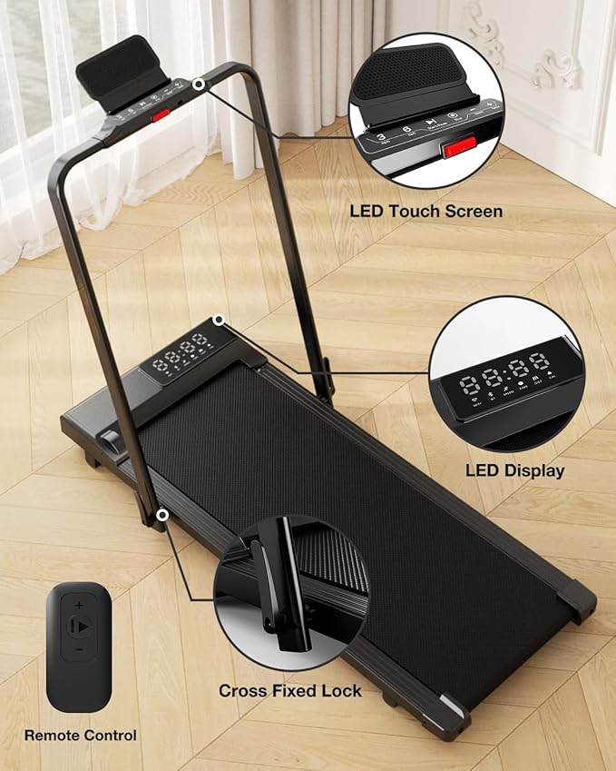 DeerRun 3 in 1 Walking Pad Treadmill, 300 Weight Capacity Foldable Treadmill, 3.0HP Low Noise Under Desk Treadmills for Home Office with Remote & APP