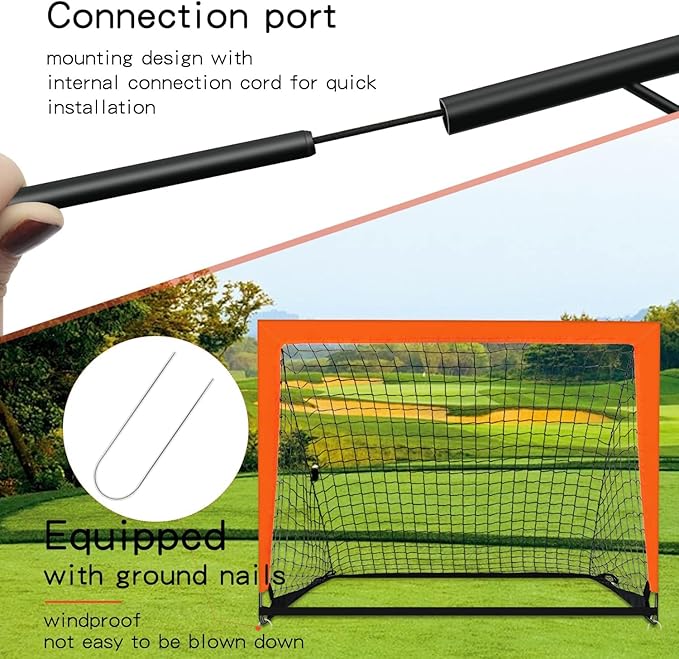 2 Pack 4’ x 3’ Size Orange Portable Kid Soccer Goals for Backyard, Soccer Training Equipment, Outdoor Sports Play, Youth Games