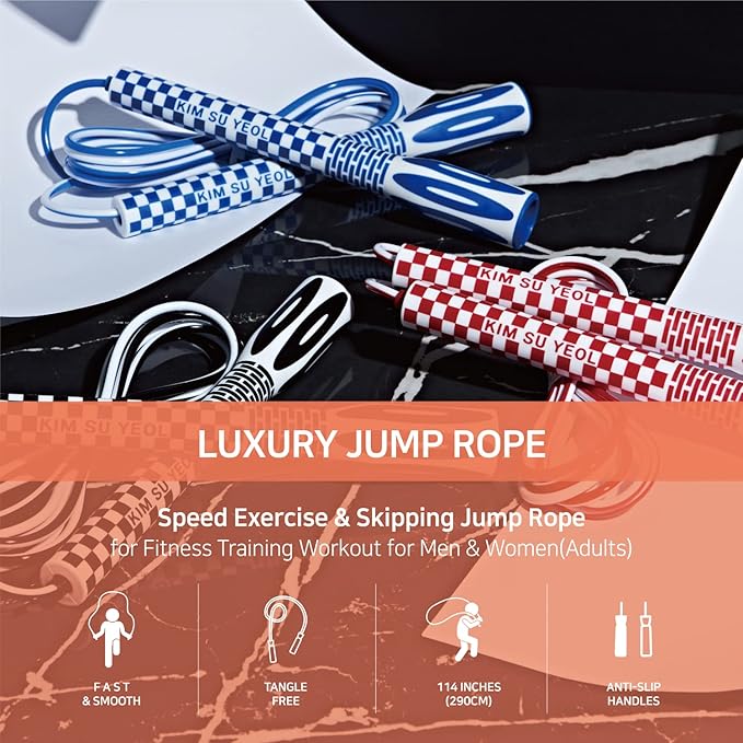Skipping Jump Rope for Fitness Workout - Light Weight, Adjustable, Tangle Free, Excellent line control for Cardio Boxing, CrossFit, Training Exercise All Ages and Gender ( Special Luxury, KA-220, Made in Korea)