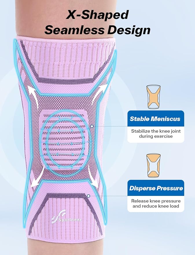 Copper Knee Brace for Men & Women - Knee Compression Sleeve with Side Stabilizers - Knee Support for Running, Hiking, Working, Basketball, Volleyball, Gym, Meniscus Tear, ACL, Arthritis Knee Pain Relief, A Pair (Pink-Purple, Small(14.5"-16.5"))