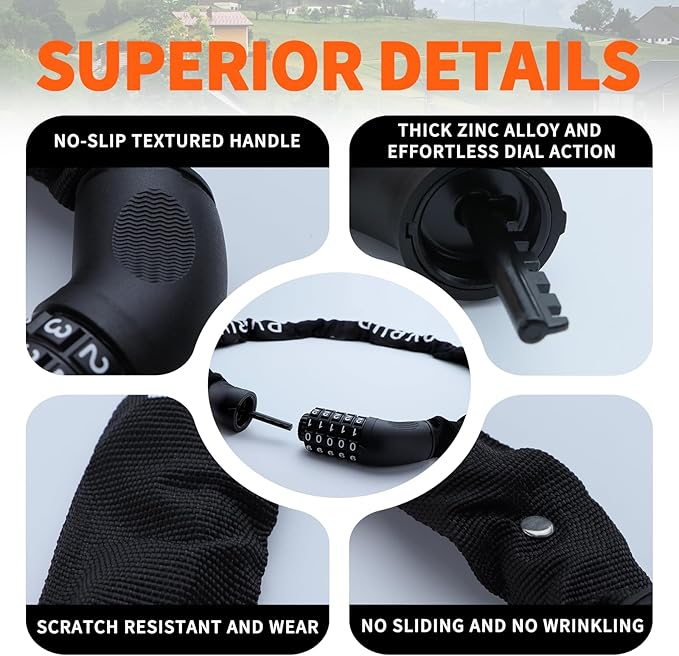Bike Chain Lock, 5 Digit Combination Heavy Duty Anti Theft 3.5Ft Bicycle Chain Lock,6mm Thick High Hardness keyless Bike Lock for Bike,Scooter,Motorcycle,Door, Gate