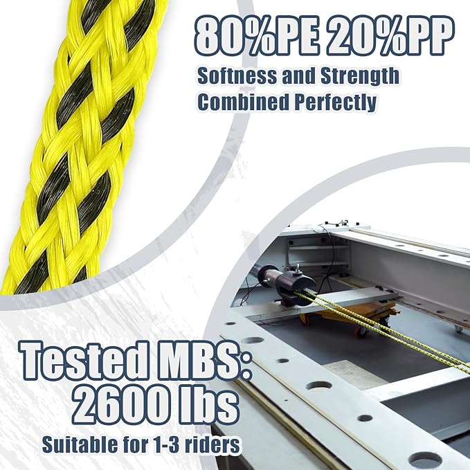 Boat Tow Rope 60ft 3-6K, Floating Ropes for Towable Tubes，Watersport Accessories