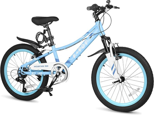 20 24 Inch Kids Bike, 7-Speed Girls Boy Mountain Bike, Front Suspension Fork Kids' Bicycles Girls Boys Bikes Ages 8-12, Front and Rear V Brakes