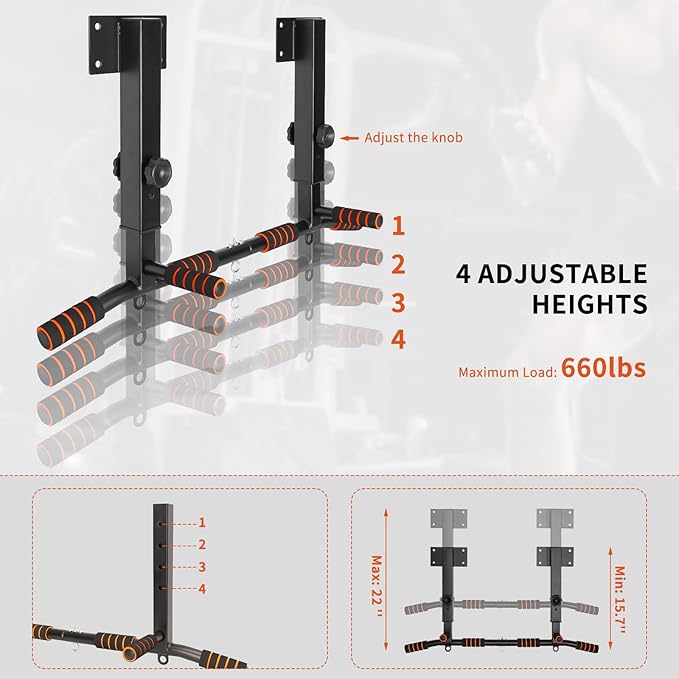 Pull Up Bar Wall Mounted: Wall Adjustable Joist Mount Pull Up Bar & Chin Up Bar for Home Gym Workout Strength Training Equipment