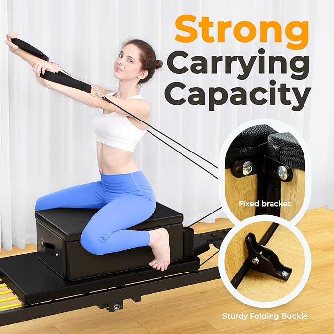 Pilates Box for Reformer 26 x 15 x 9.5 Inch Pilates Reformer Box, Premium PU and Wood Pilates Sitting Box, Home Use Pilates Bed/Pliates Reformer Machine Accessories, Black