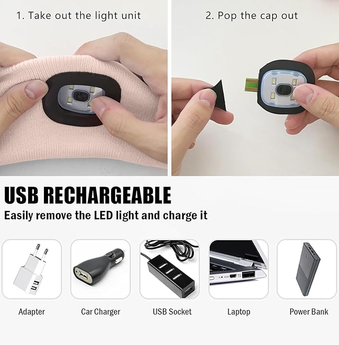 ATNKE 4 LED Lighted Sport Sweatband,USB Rechargeable Running Head Band Lamp High Stretch Wicking Gifts for Men and Women