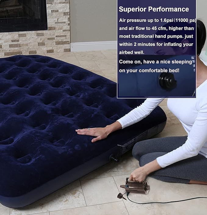 Electric Air Pump for Inflatable Pool Toys - High Power Quick-Fill Air Mattress Inflator Deflator Pump for Pool Float Raft Airbed with 3 Nozzles, 320W, 110V AC, 1.6PSI, Air Flow 26CFM