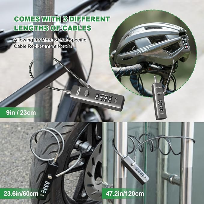 Cable Locks with Combination,Bicycle Lock, Suitcases Lock,Comes with 3 Different Lengths of Cables, Reconfigurable 4-Digit Password Lock,Zinc Alloy Reinforced Lock Body (Gun-Grey)