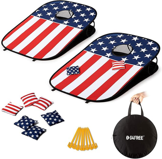 G4Free Portable Collapsible 5 Holes Cornhole Game Set with 8 Bean Bags Carrying Case Toss Game Size 3ft x 2ft for Camping Travel