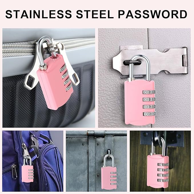 DELSWIN Small Combination Lock for Locker, 4-Digit Mini Combo Lock for Backpack and Luggage, [Sakura Pink] Combination Padlock for School Gym Locker (Pack of 4)
