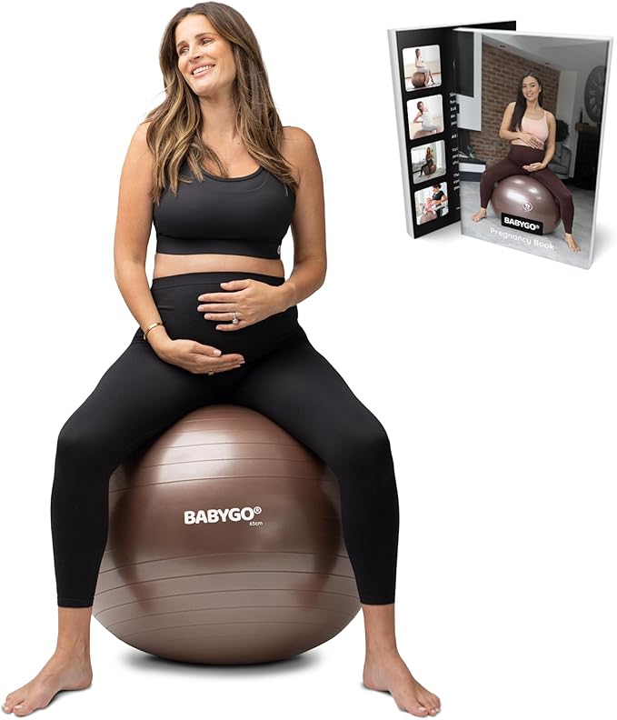 BABYGO Birthing Ball - Pregnancy Yoga Labor & Exercise Ball & Book Set Trimester Targeting, Maternity Physio, Birth & Recovery Plan Included Anti Burst Eco Friendly