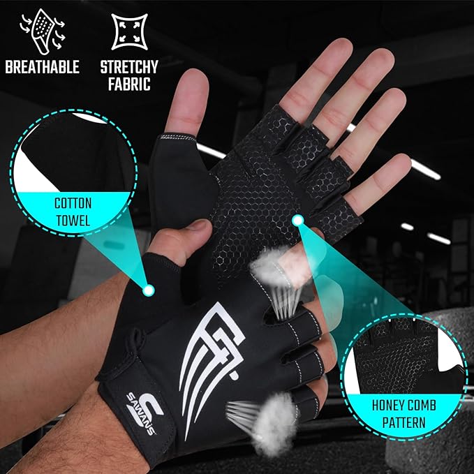 Weight Lifting Gym Gloves for Men and Women Workout Training Breathable Lightweight Fitness Gloves Non-Slip Silicone Padded Palm Grip Protection Half Finger Exercise Pull ups
