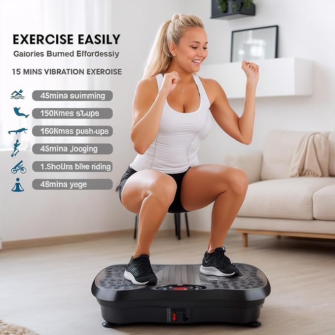 3D Bluetooth Vibration Plate - 5-in-1 Fitness Machine for Weight Loss, Shaping, Muscle Toning | Lymphatic Drainage & Strain Relief | 2 Ropes + 5 Bands | 330lb Max Load