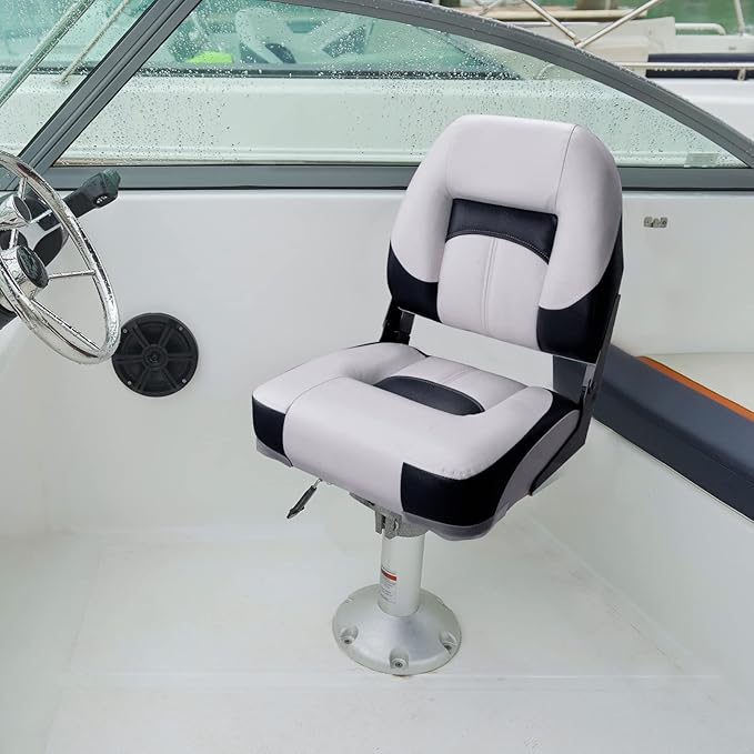 Two Tone Low Back Folding Boat Seat,White/Black
