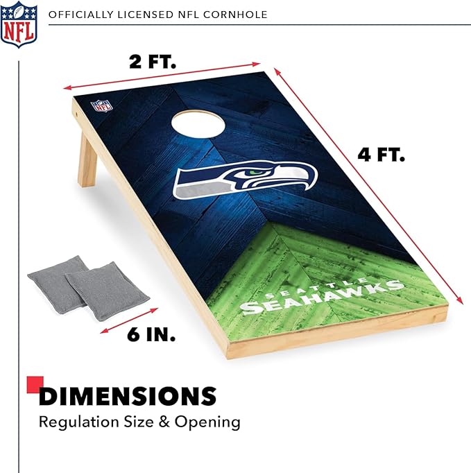 Wild Sports NFL Football 2' x 4' Regulation Size Solid Wood Cornhole Set with Direct Print HD Team Graphics Great Gift for Any Football Fan! Bean Bag Toss Family Outdoor Game