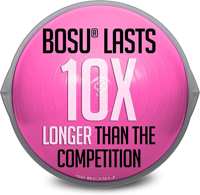 Bosu Balance Ball Exercise Trainer, Home Gym Equipment w/ Guided Workouts & Pump, 26", Blue - Inflatable Fitness Platform for Strength Training, Standing, Balancing, and Core Workout