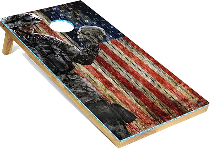 Tailgating Pros American Themed Lightweight Corn Hole Board Set w/Multicolored Built-in LED Lights, Bean Bags and Carrying Case - 4'x2' Cornhole Toss