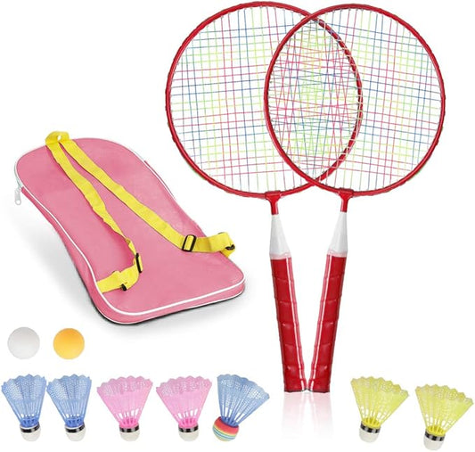 Badminton Rackets for Children,12 in 1 Shuttlecocks Racquet Sports Set w/Lightweight Carrying Bag for Kids Professionals Beginner Players Indoor Outdoor Sport Game
