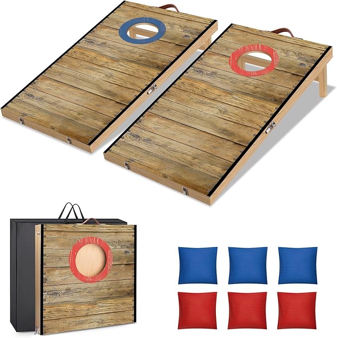 Portable Cornhole Board Set 2 ft x 1 ft Cornhole Set with 6 Bean Bags Foldable Cornhole Game for Kids and Adult Indoor or Outdoor Backyard Corn Hole Toss Games