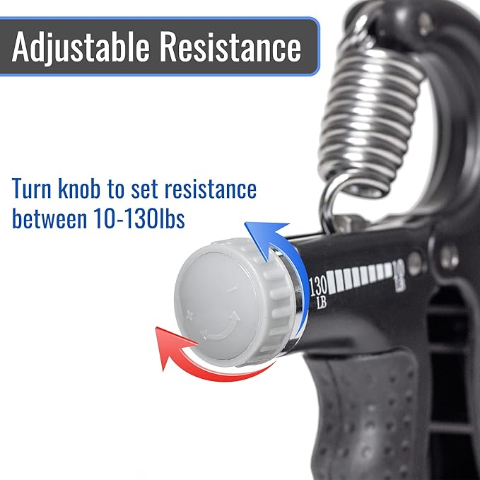 DMI Compact Hand Exercise Grip Strengtheners with Adjustable Weight Resistance from 10-130lbs, Grip Tracker keeps Track of Number of Squeezes, FSA & HSA Eligible, Set of 2